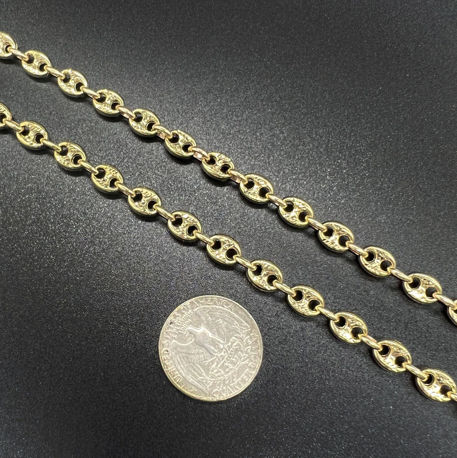 10K Real Yellow Gold Puffed Mariner Chain Anchor Link Necklace A Statement of Bold Elegance