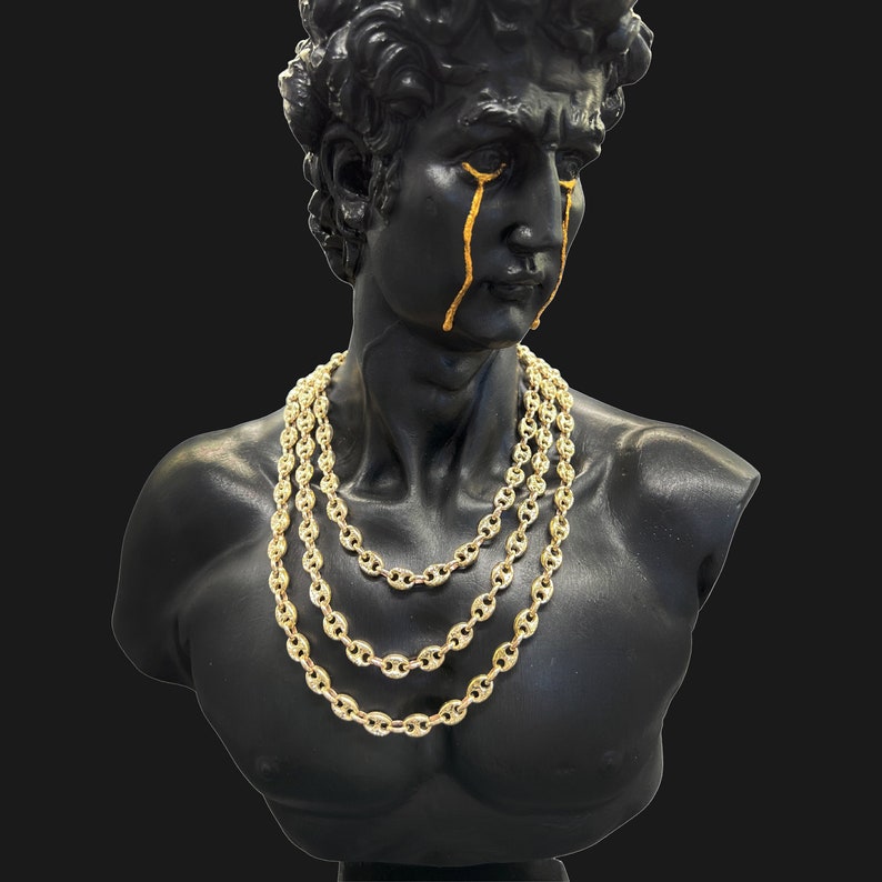 10K Real Yellow Gold Puffed Mariner Chain Anchor Link Necklace A Statement of Bold Elegance