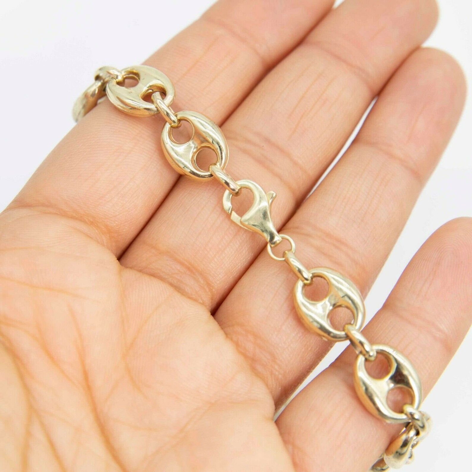 10mm Puffed Mariner Anchor Link Chain Bracelet 9″ of Pure 10K Yellow Gold Elegance
