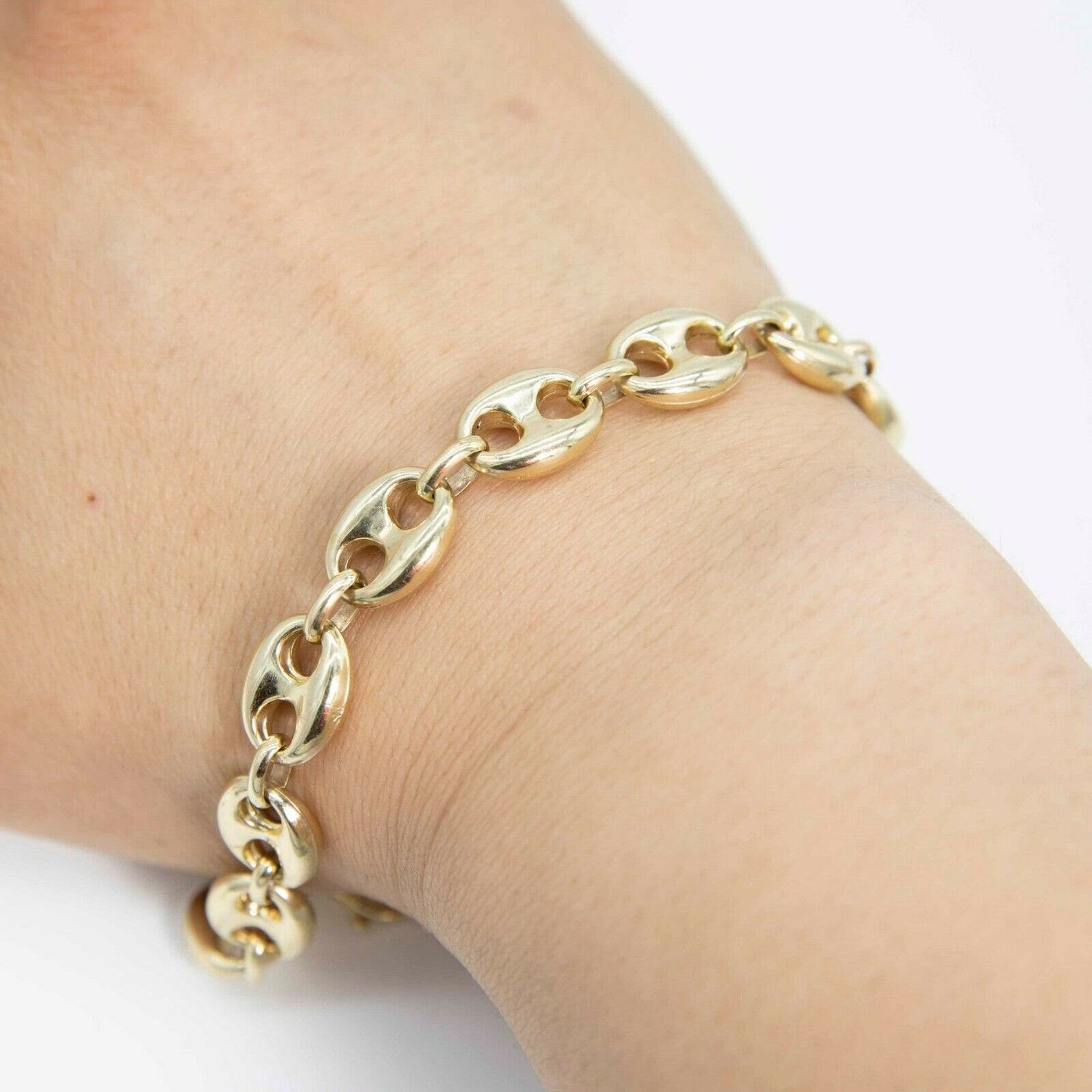 10mm Puffed Mariner Anchor Link Chain Bracelet 9″ of Pure 10K Yellow Gold Elegance