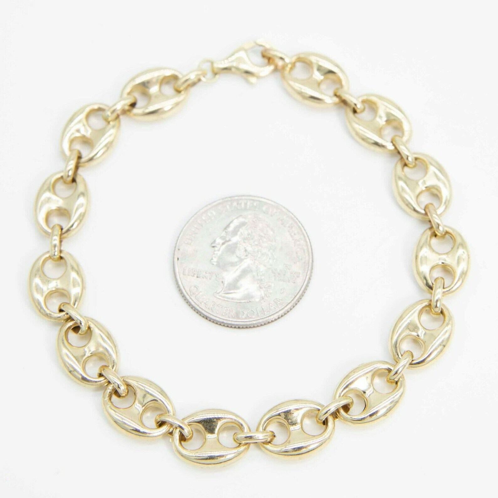 10mm Puffed Mariner Anchor Link Chain Bracelet 9″ of Pure 10K Yellow Gold Elegance