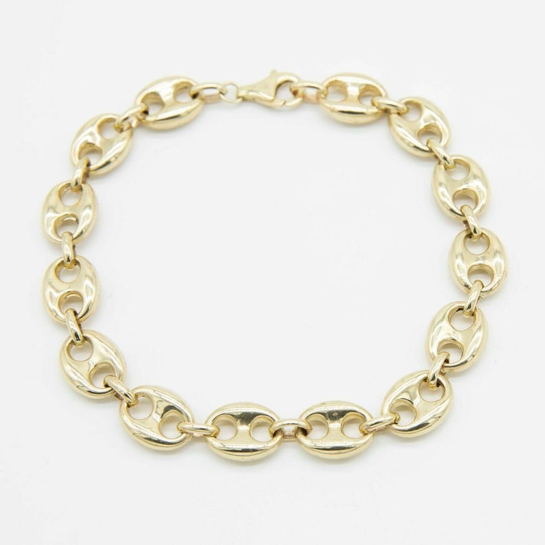 10mm Puffed Mariner Anchor Link Chain Bracelet 9″ of Pure 10K Yellow Gold Elegance