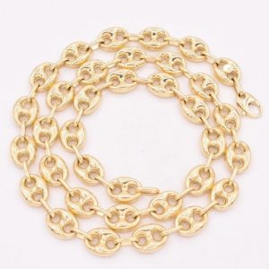 10mm Puffed Mariner Link Chain Necklace Solid 10K Yellow Gold for Men and Women