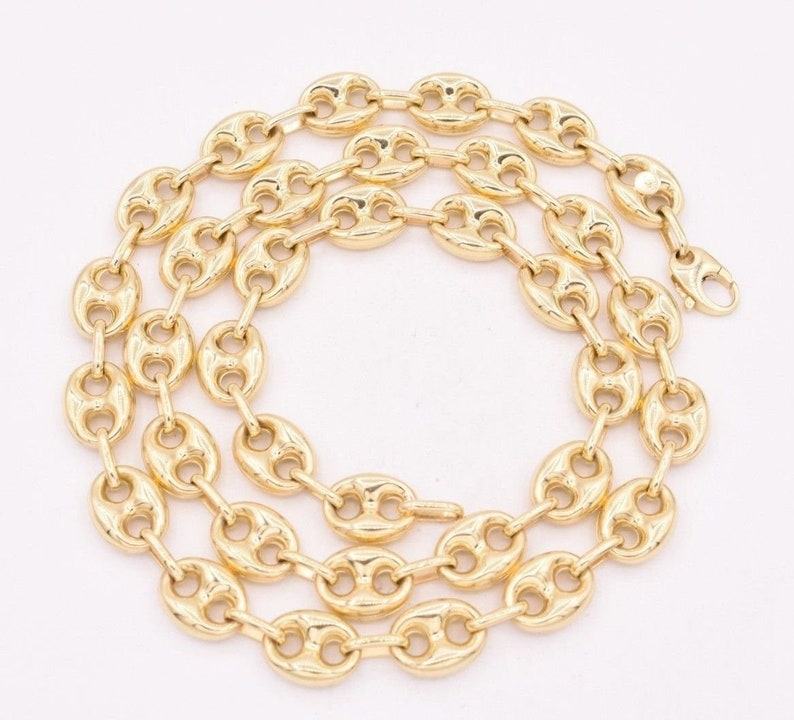 10mm Puffed Mariner Link Chain Necklace Solid 10K Yellow Gold for Men and Women