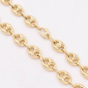 10mm Puffed Mariner Link Chain Necklace Solid 10K Yellow Gold for Men and Women