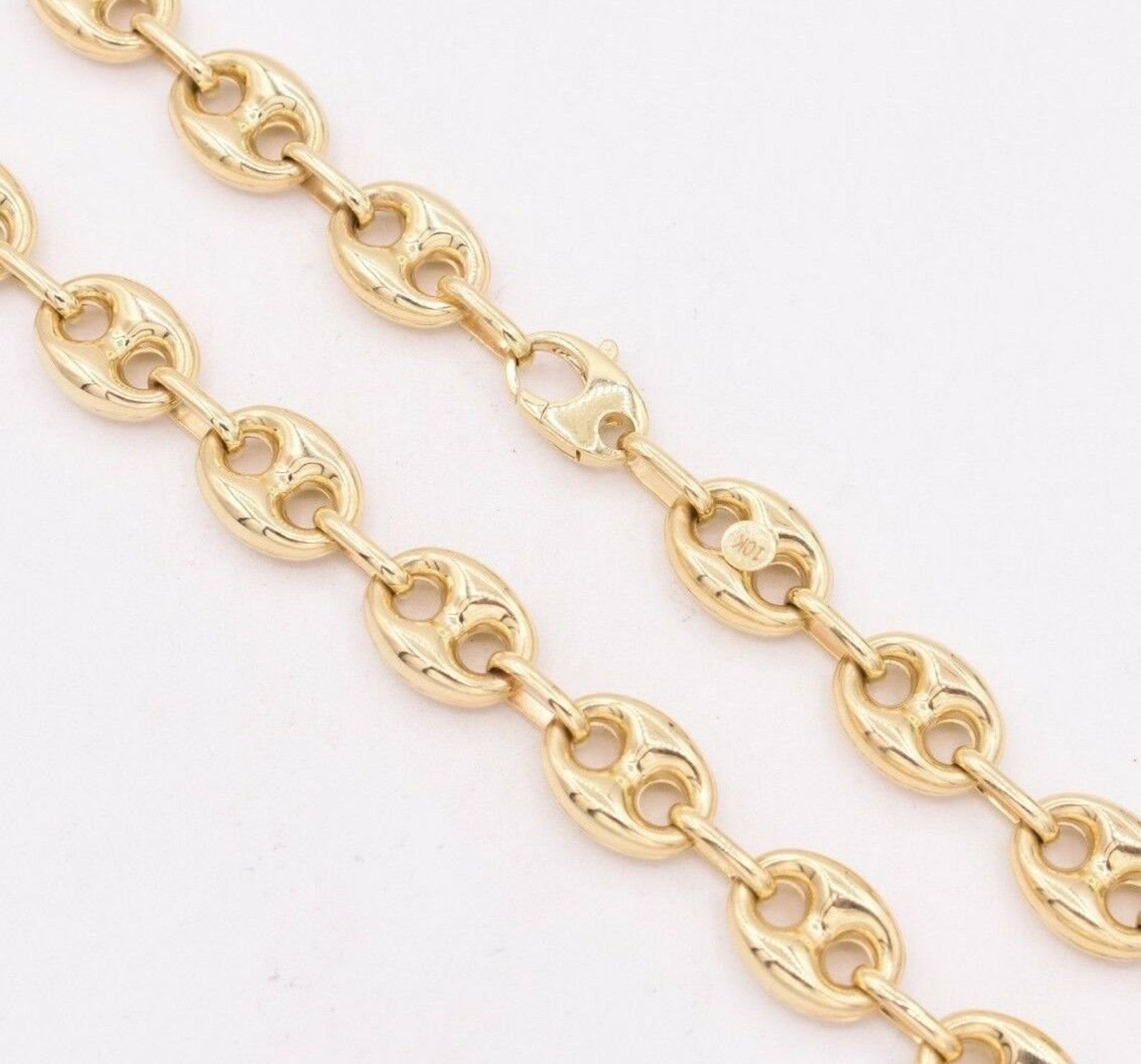 10mm Puffed Mariner Link Chain Necklace Solid 10K Yellow Gold for Men and Women - Image 2