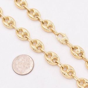 10mm Puffed Mariner Link Chain Necklace Solid 10K Yellow Gold for Men and Women