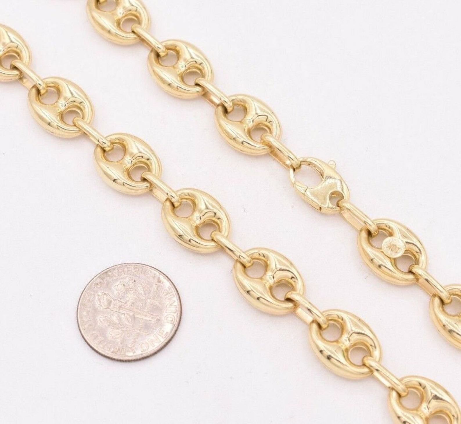10mm Puffed Mariner Link Chain Necklace Solid 10K Yellow Gold for Men and Women - Image 3