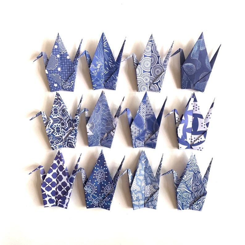 12 Majestic Blue Origami Cranes Elevate Your Decor with Grace and Serenity