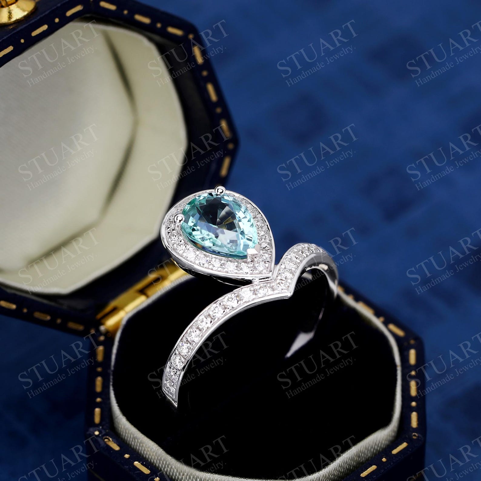 1.35CT Pear Cut Aquamarine Engagement Ring A Shimmering Symbol of Love
