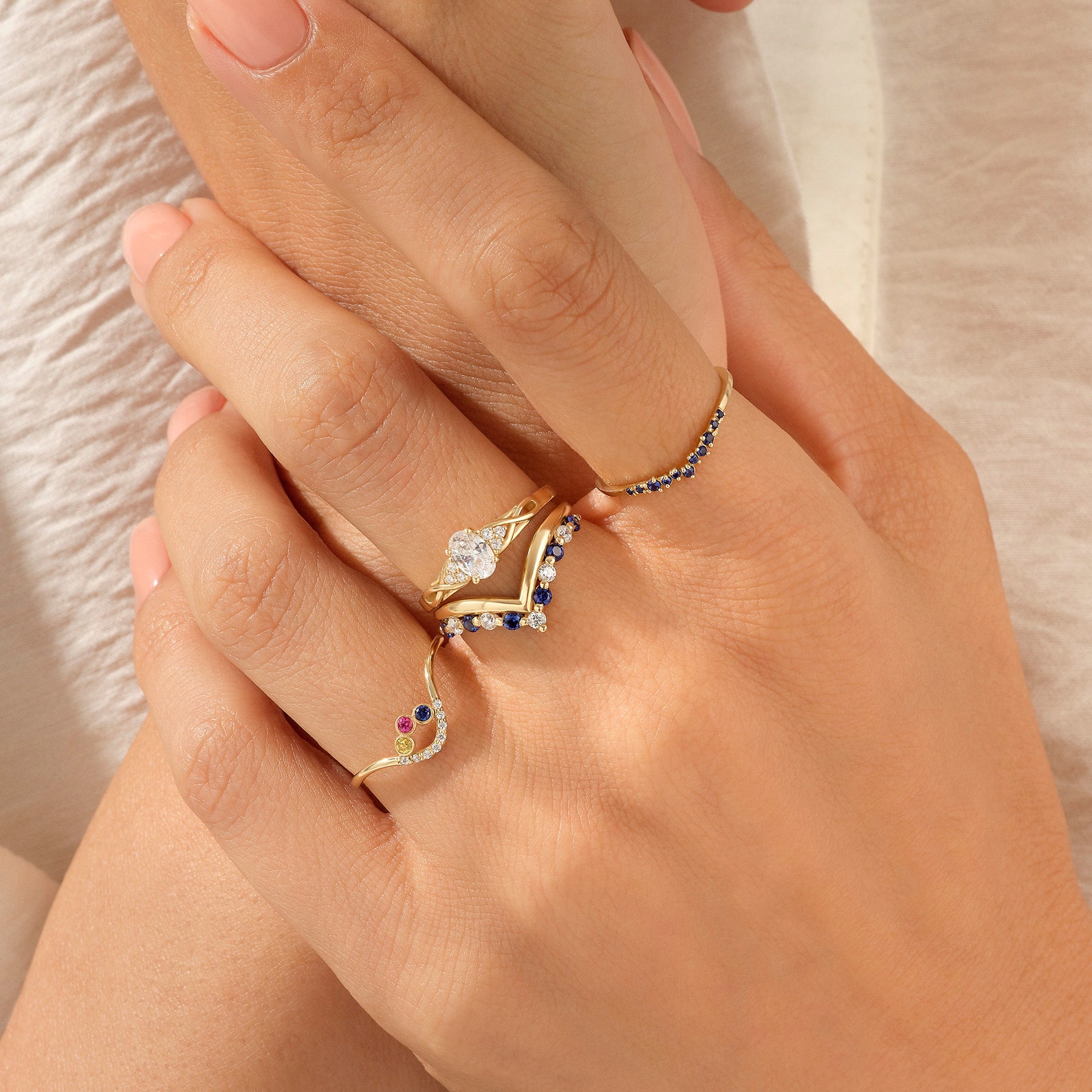 14k Gold Engagement Ring Minimalist Oval Solitaire with Simulated Diamond