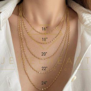 14K Real Gold 2.1mm Hammered Mariner Chain Necklace 16-24″ Elevate Your Style with Timeless Elegance