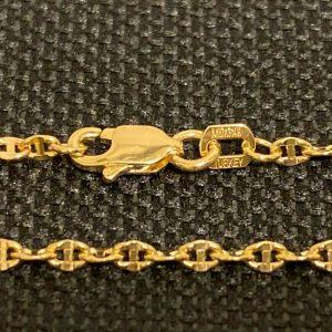 14K Real Gold 2.1mm Hammered Mariner Chain Necklace 16-24″ Elevate Your Style with Timeless Elegance