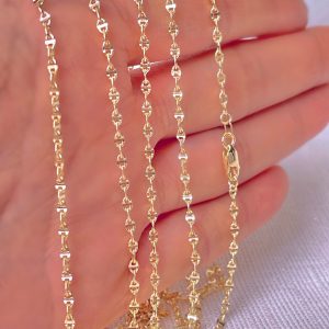 14K Real Gold 2.1mm Hammered Mariner Chain Necklace 16-24″ Elevate Your Style with Timeless Elegance