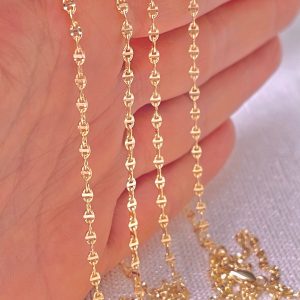 14K Real Gold 2.1mm Hammered Mariner Chain Necklace 16-24″ Elevate Your Style with Timeless Elegance