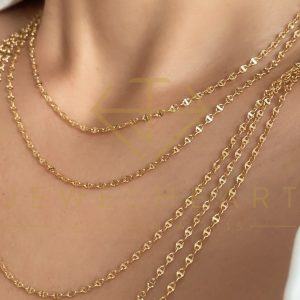 14K Real Gold 2.1mm Hammered Mariner Chain Necklace 16-24″ Elevate Your Style with Timeless Elegance