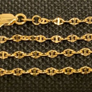 14K Real Gold 2.1mm Hammered Mariner Chain Necklace 16-24″ Elevate Your Style with Timeless Elegance