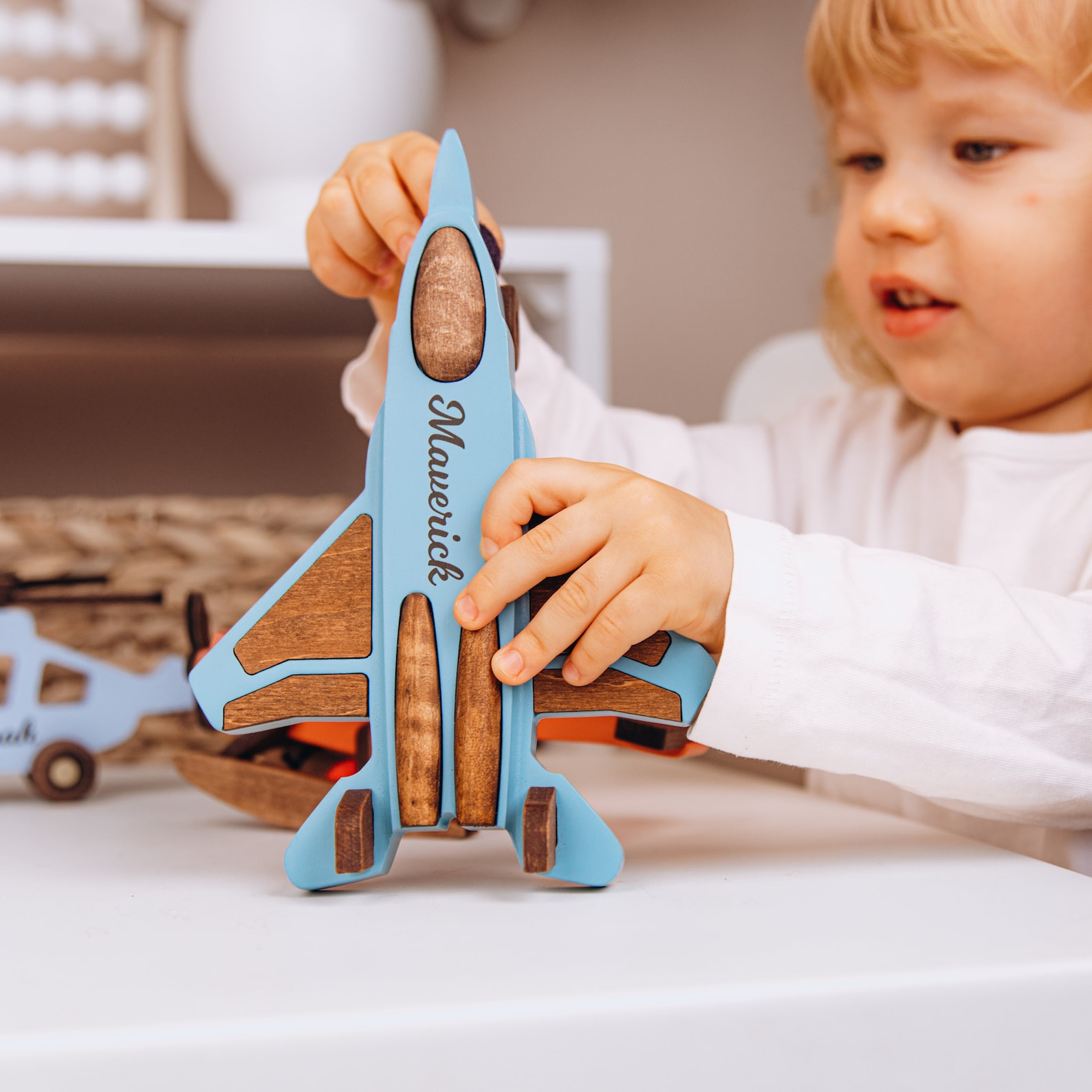 16 Vibrant Aircrafts Personalized Wooden Toys for Imaginative Play and Sensory Development