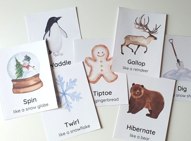 16 Winter Movement Cards for Kids Fun and Educational Christmas Activity for Preschoolers