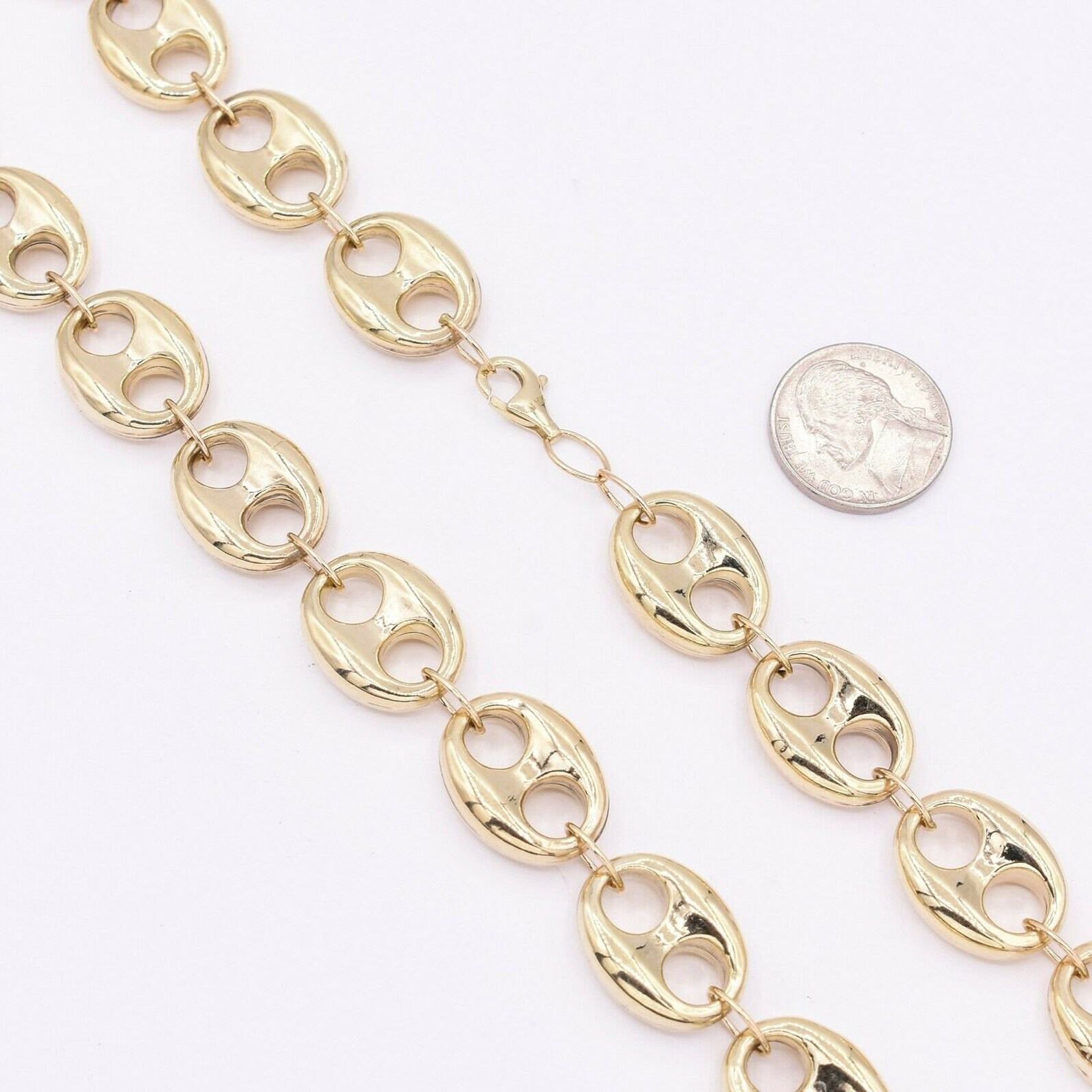 16mm Puffed Mariner Anchor Link Chain Necklace 26″ of Real 10K Yellow Gold