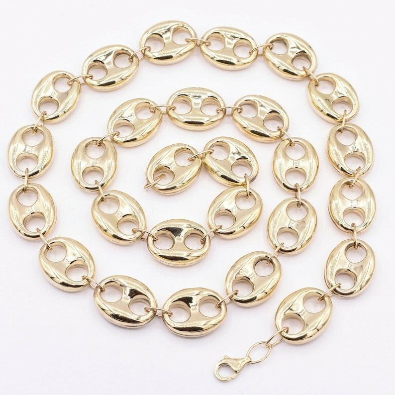 16mm Puffed Mariner Anchor Link Chain Necklace 26″ of Real 10K Yellow Gold