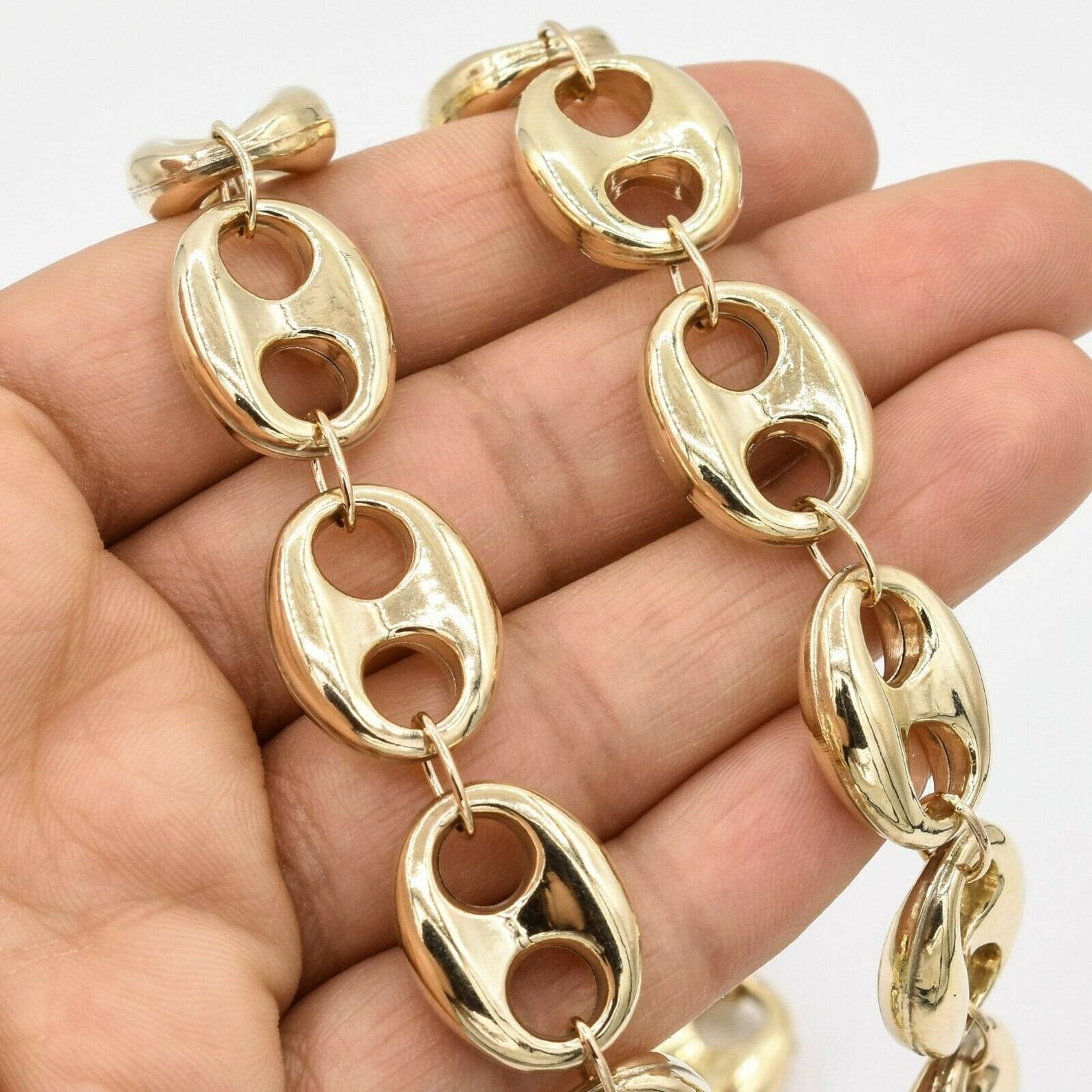 16mm Puffed Mariner Anchor Link Chain Necklace 26″ of Real 10K Yellow Gold