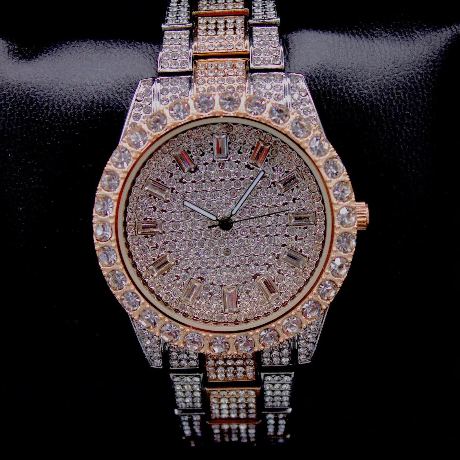 18k Gold/White Gold Iced Out Luxury Hip Hop Watch for Men with CZ Diamond Baguettes