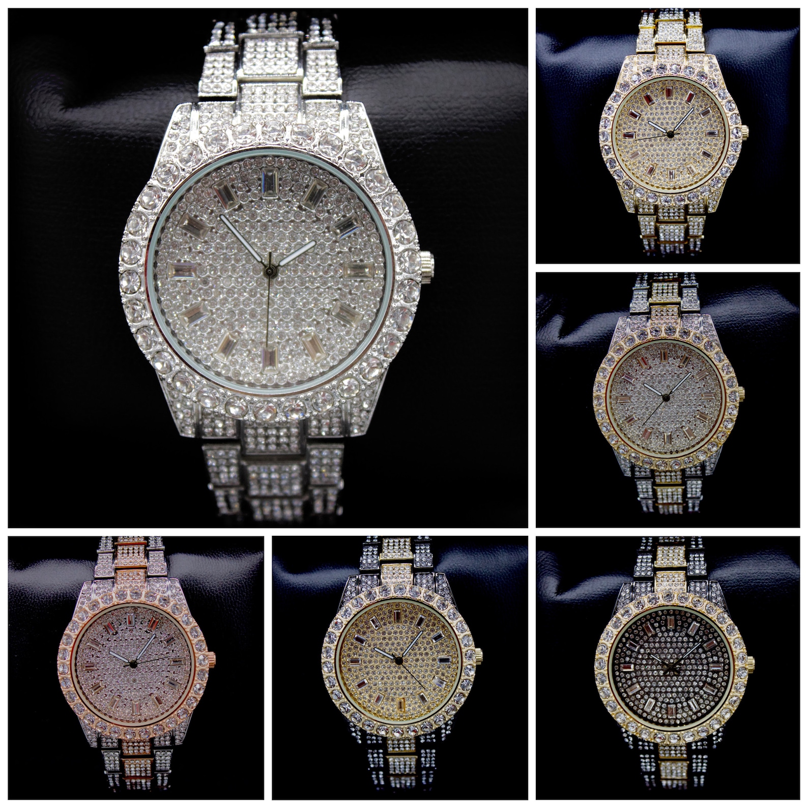 18k Gold/White Gold Iced Out Luxury Hip Hop Watch for Men with CZ Diamond Baguettes
