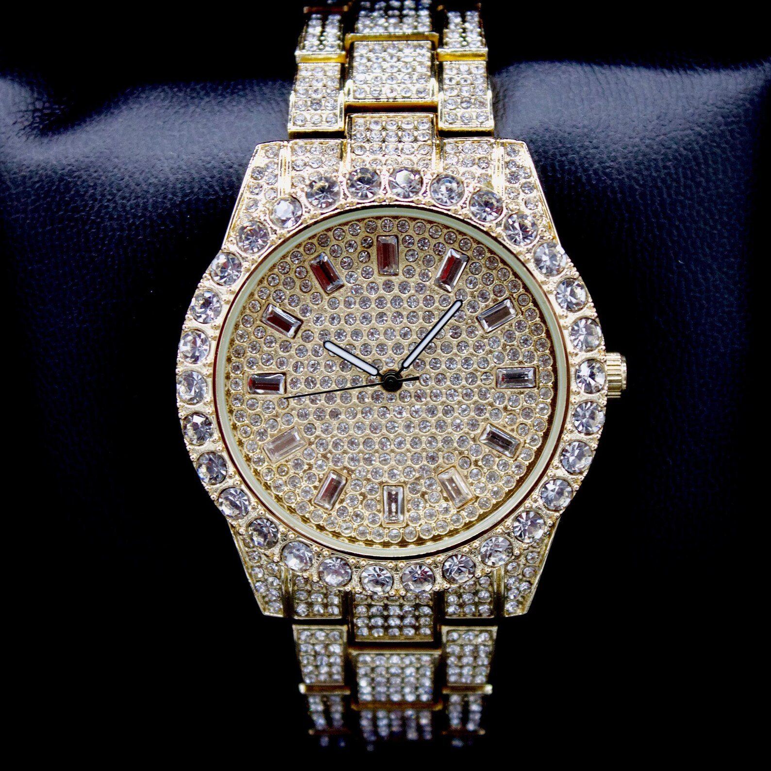 18k Gold/White Gold Iced Out Luxury Hip Hop Watch for Men with CZ Diamond Baguettes
