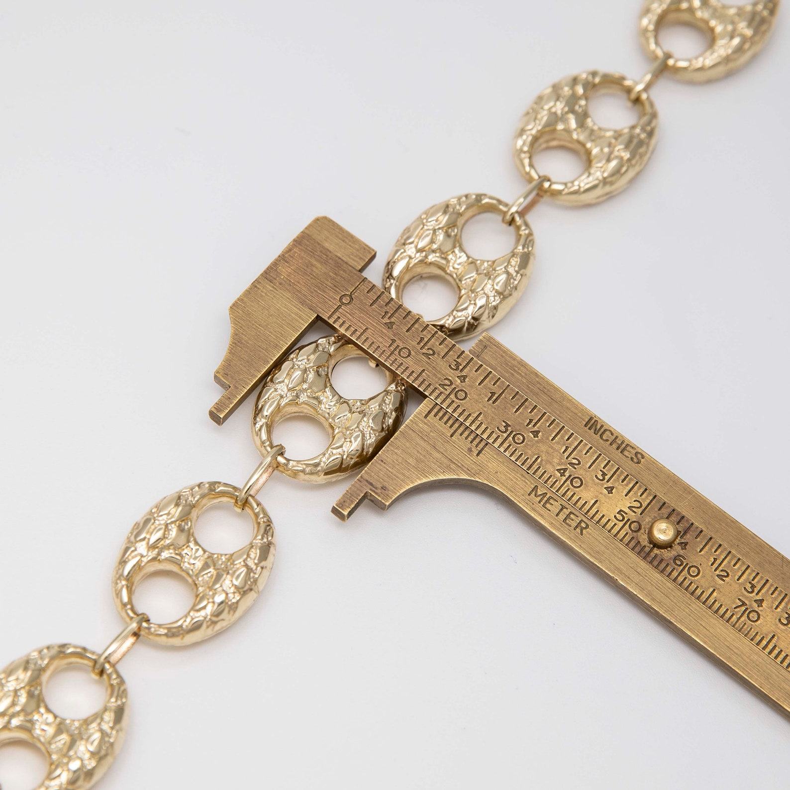 19mm Puffed Mariner Anchor Nugget Textured Chain Necklace in Genuine 10K Yellow Gold