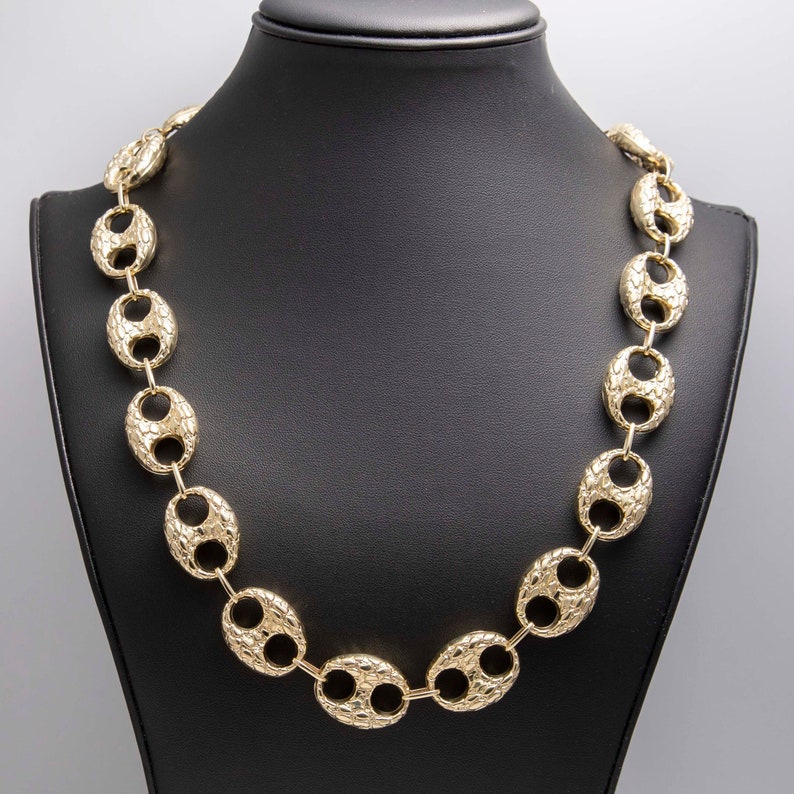 19mm Puffed Mariner Anchor Nugget Textured Chain Necklace in Genuine 10K Yellow Gold