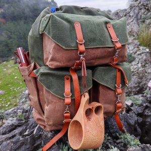 45L Handmade Leather and Waxed Canvas Bushcraft Backpack Your Rugged Companion for Wilderness Adventures