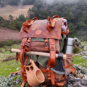 45L Handmade Leather and Waxed Canvas Bushcraft Backpack Your Rugged Companion for Wilderness Adventures