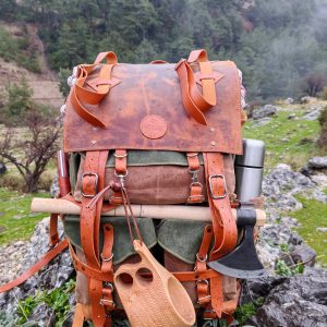 45L Handmade Leather and Waxed Canvas Bushcraft Backpack Your Rugged Companion for Wilderness Adventures
