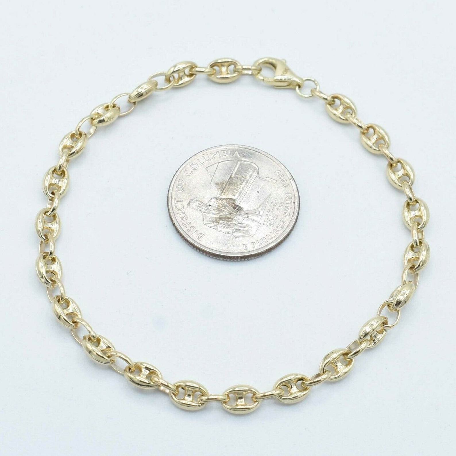 5mm Puffed Mariner Anchor Link Chain Bracelet Authentic 10K Yellow Gold for All Wrist Sizes