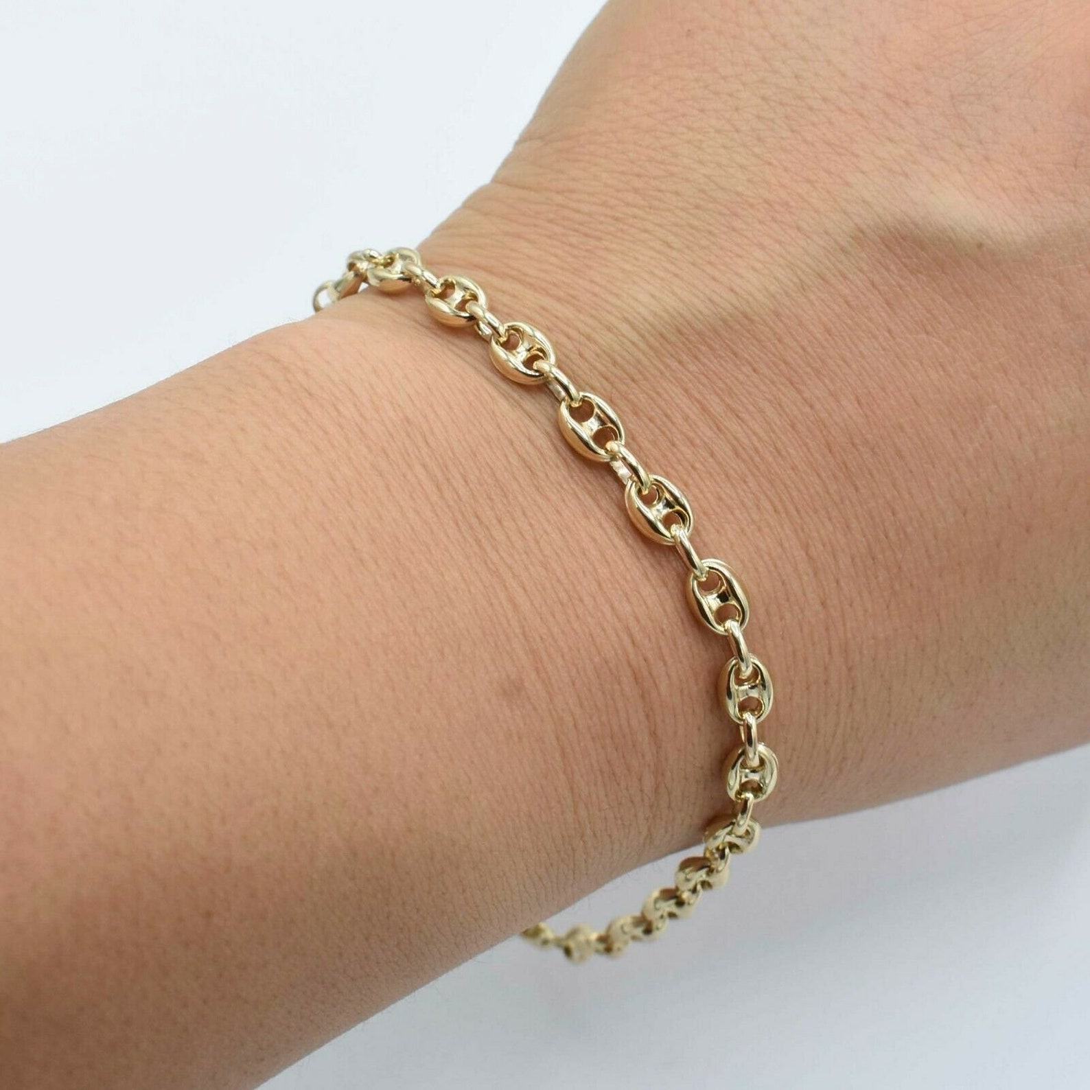 5mm Puffed Mariner Anchor Link Chain Bracelet Authentic 10K Yellow Gold for All Wrist Sizes