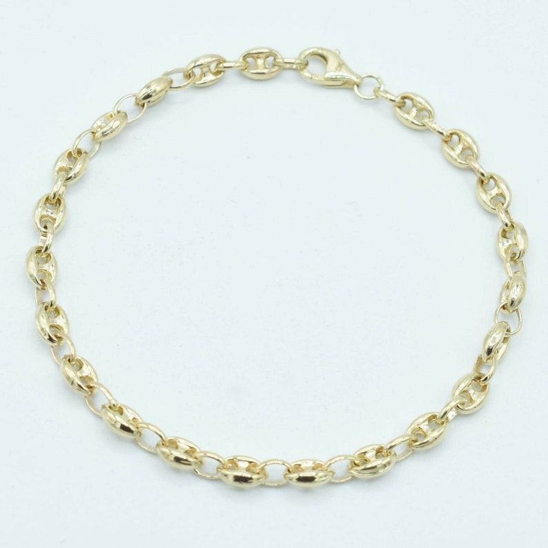 5mm Puffed Mariner Anchor Link Chain Bracelet Authentic 10K Yellow Gold for All Wrist Sizes