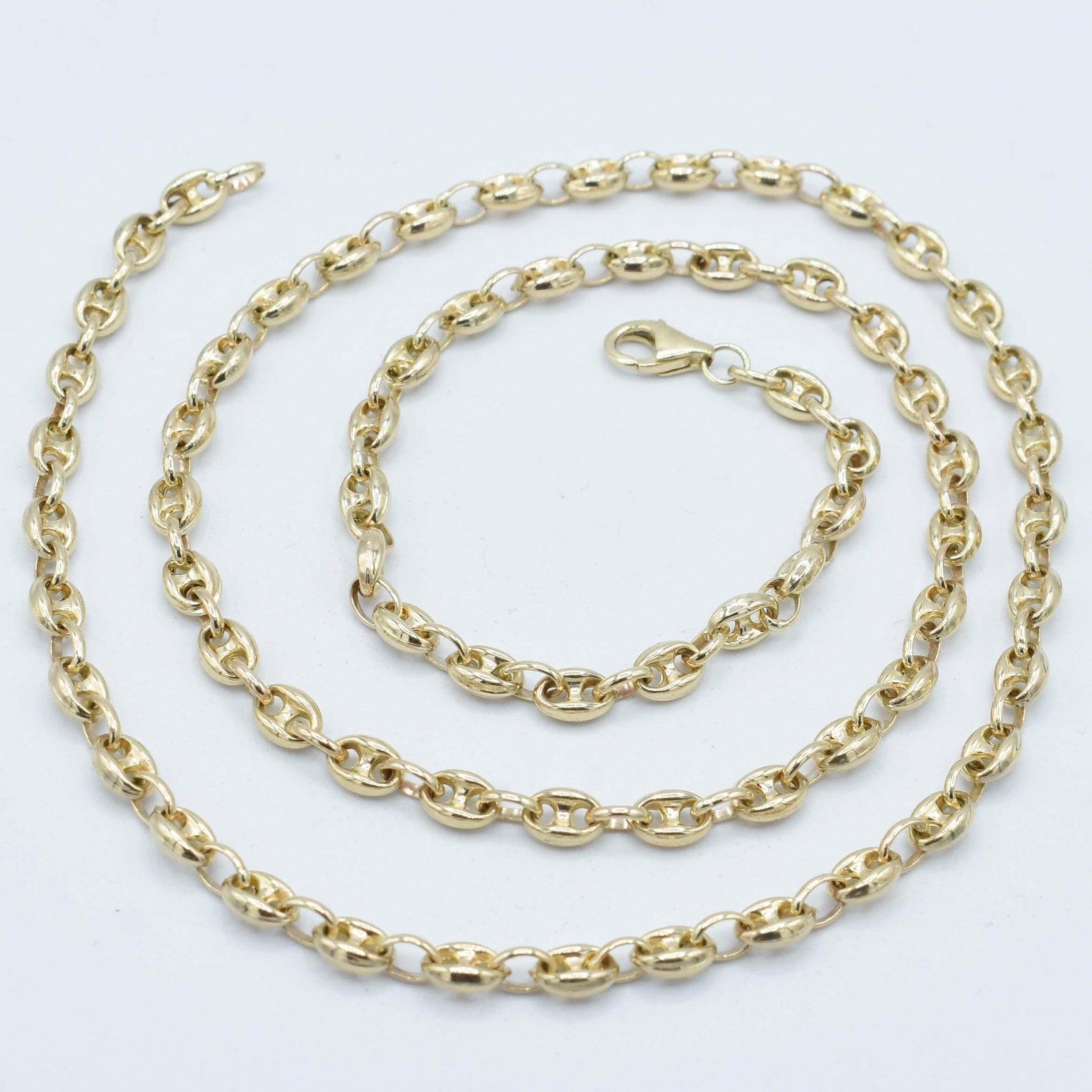 5mm Puffed Mariner Anchor Link Chain Necklace Authentic 14K Yellow Gold, Customizable Length