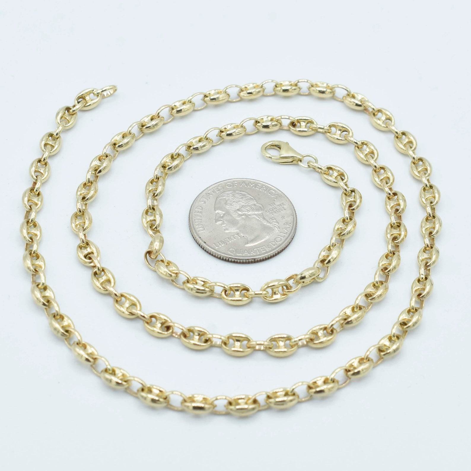 5mm Puffed Mariner Anchor Link Chain Necklace Authentic 14K Yellow Gold, Customizable Length