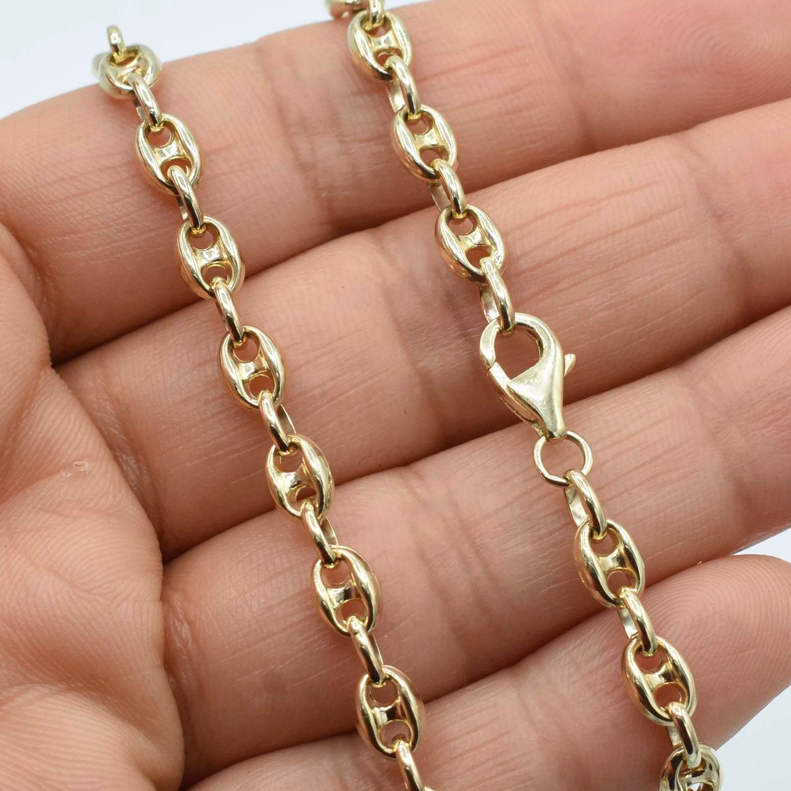 5mm Puffed Mariner Anchor Link Chain Necklace Authentic 14K Yellow Gold, Customizable Length