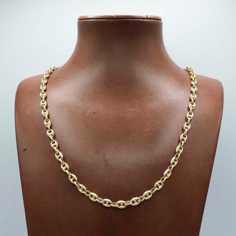 5mm Puffed Mariner Anchor Link Chain Necklace Authentic 14K Yellow Gold, Customizable Length