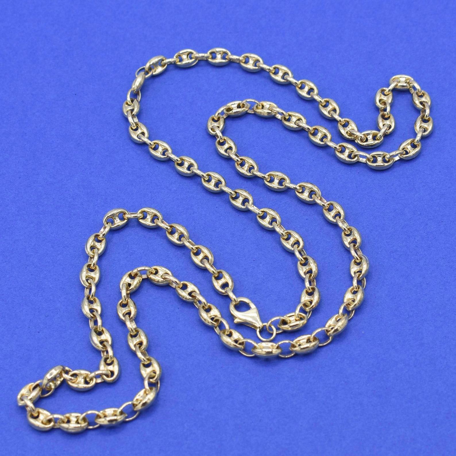 5mm Puffed Mariner Anchor Link Chain Necklace Authentic 14K Yellow Gold, Customizable Length