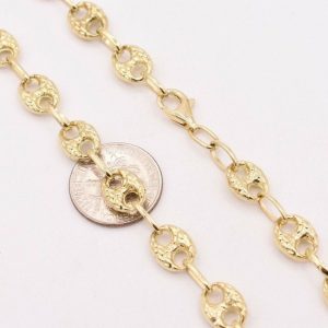 7.5mm Puffed Mariner Nugget Textured Chain Necklace in Genuine 10K Yellow Gold A Statement of Elegance and Authenticity