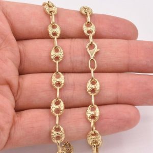 7.5mm Puffed Mariner Nugget Textured Chain Necklace in Genuine 10K Yellow Gold A Statement of Elegance and Authenticity