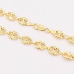 7mm Puffed Mariner Link Chain Necklace Authentic 14K Yellow Gold for Men and Women