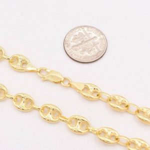 7mm Puffed Mariner Link Chain Necklace Authentic 14K Yellow Gold for Men and Women