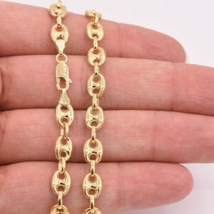 7mm Puffed Mariner Link Chain Necklace Authentic 14K Yellow Gold for Men and Women