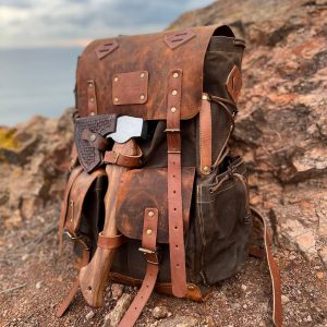 80L-30L Waxed Canvas Backpack Handmade Leather, Adventure-Ready for Camping, Hunting, Bushcraft, Travel