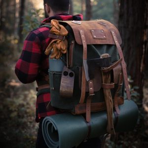 80L-30L Waxed Canvas Backpack Handmade Leather, Adventure-Ready for Camping, Hunting, Bushcraft, Travel
