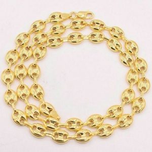 9mm Puffed Anchor Mariner Link Chain Necklace 14K Yellow Gold Clad Sterling Silver 925